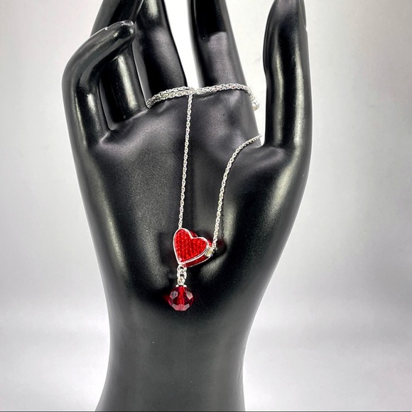 Yours Truly Sterling Silver Red Heart Necklace Made with Swarovski Crystal - NEW - Picture 2 of 11
